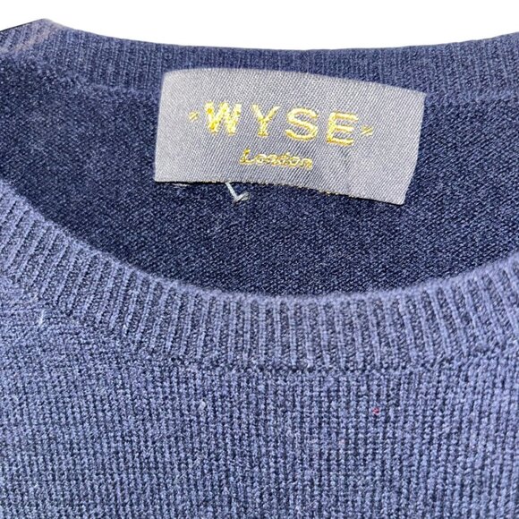 WYSE London navy blue Cashmere rainbow hearts elbows jumper sweater 2 M - Picture 2 of 5